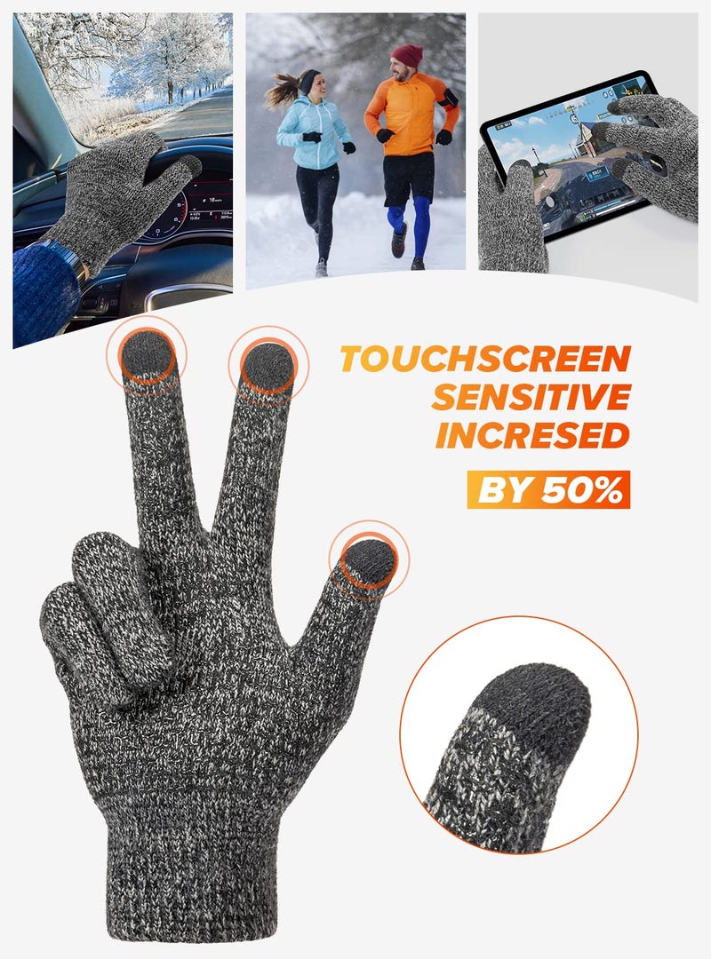 TRENDOUX Winter Gloves Women Men, Touchscreen Glove, Texting Smartphone Riding - Anti-Slip - Thermal Liners - Knitted Soft Material - Hands Warm Glove for Driving - Black Gray - L - Image 5